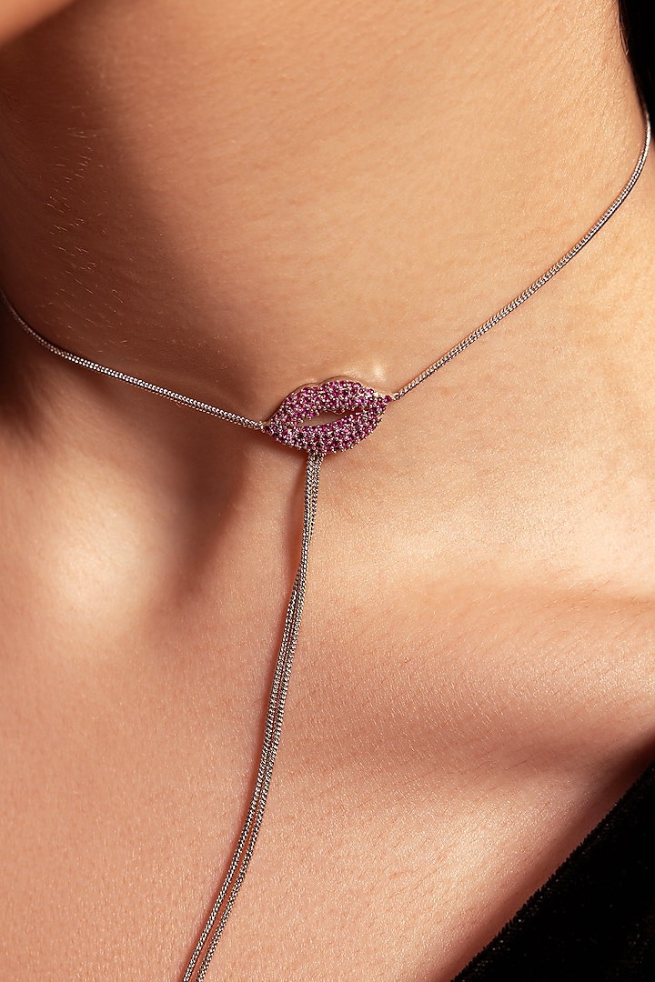 Silver Plated Pink Ruby Stone Handcrafted Long Necklace by Opalina at Pernia's Pop Up Shop