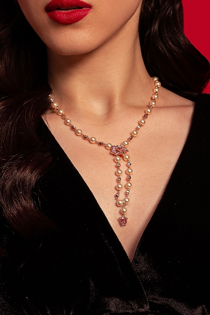 Rose Gold Plated Swarovski Pearl Handcrafted Necklace by Opalina at Pernia's Pop Up Shop