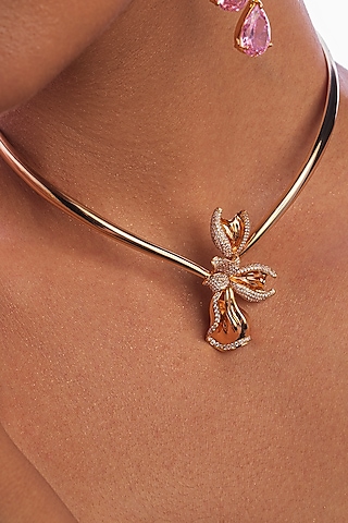 Gold Plated Diamond Floral Handcrafted Necklace by Opalina