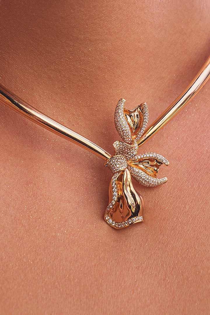 Gold Plated Diamond Floral Handcrafted Necklace by Opalina at Pernia's Pop Up Shop