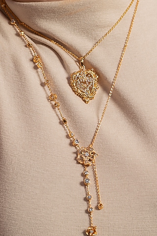 Gold Plated White Stone Handcrafted Pendant Necklace by Opalina