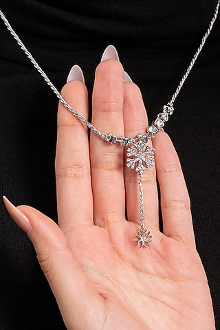 Silver Plated White Stone Handcrafted Pendant Necklace by Opalina