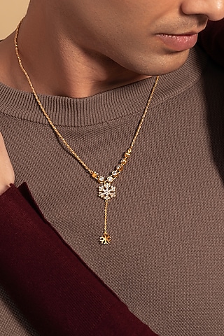 Gold Plated White Stone Handcrafted Pendant Necklace by Opalina