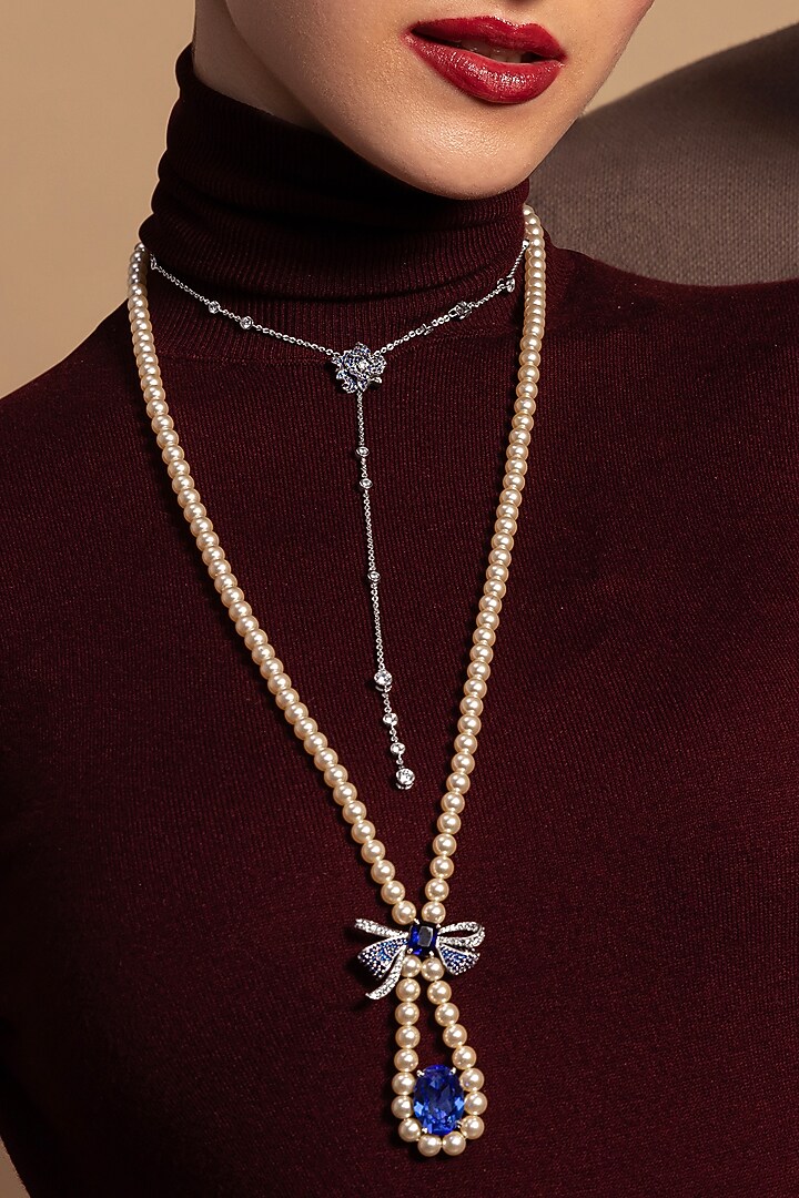 Silver Plated Swarovski Pearl Handcrafted Long Necklace by Opalina at Pernia's Pop Up Shop