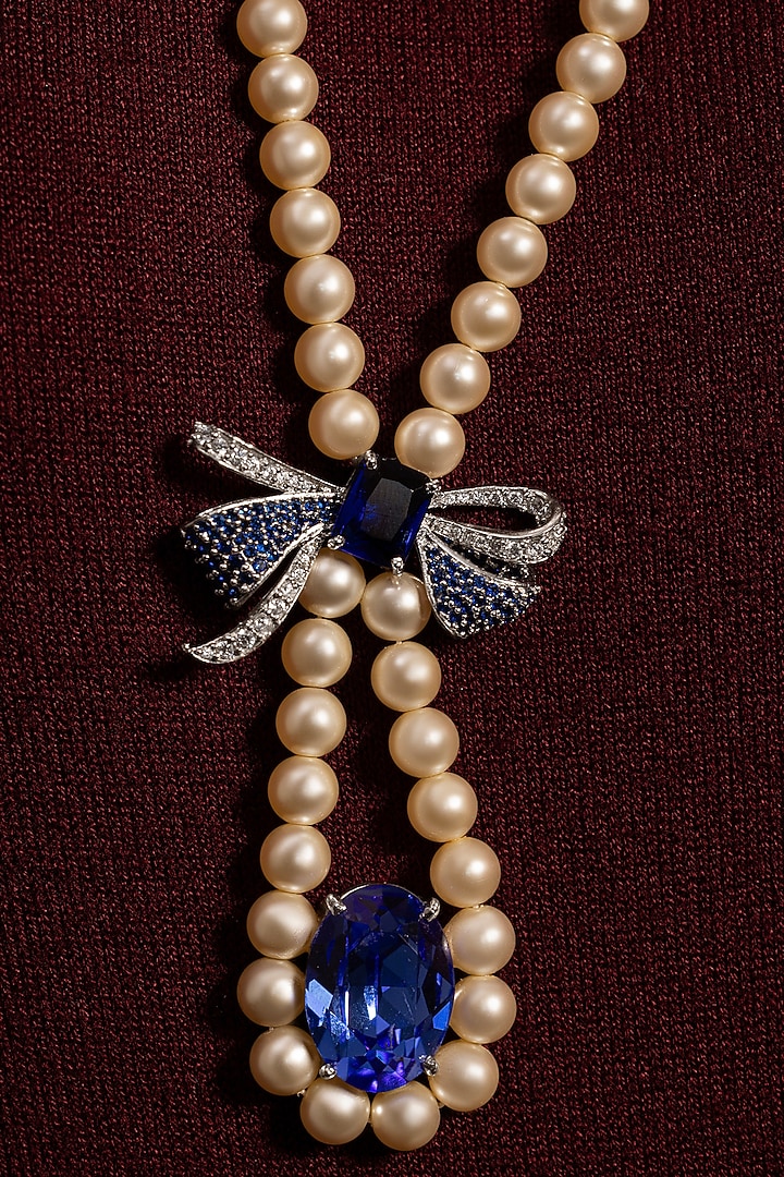 Silver Plated Swarovski Pearl Handcrafted Long Necklace by Opalina at Pernia's Pop Up Shop