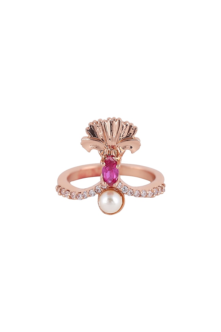 Rose Gold Plated Swarovski Crystal Hand Harness With Rings (Set Of 5) by Opalina at Pernia's Pop Up Shop