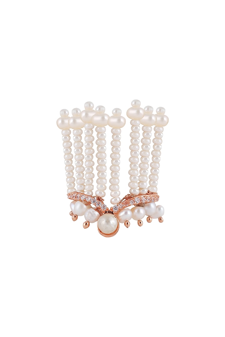 Rose Gold Plated Swarovski Crystal Hand Harness With Rings (Set Of 5) by Opalina at Pernia's Pop Up Shop