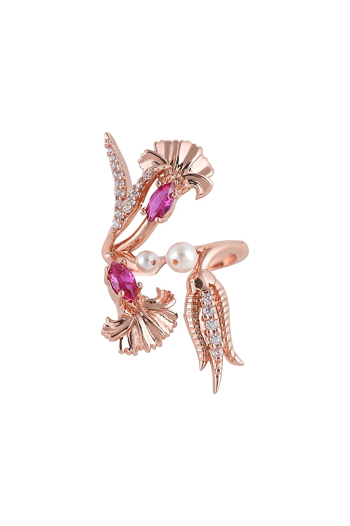 Rose Gold Plated Swarovski Crystal Hand Harness With Rings (Set Of 5) by Opalina at Pernia's Pop Up Shop