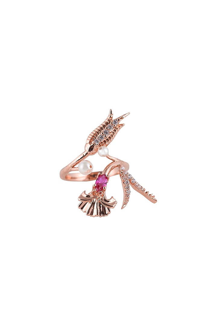 Rose Gold Plated Swarovski Crystal Hand Harness With Rings (Set Of 5) by Opalina at Pernia's Pop Up Shop