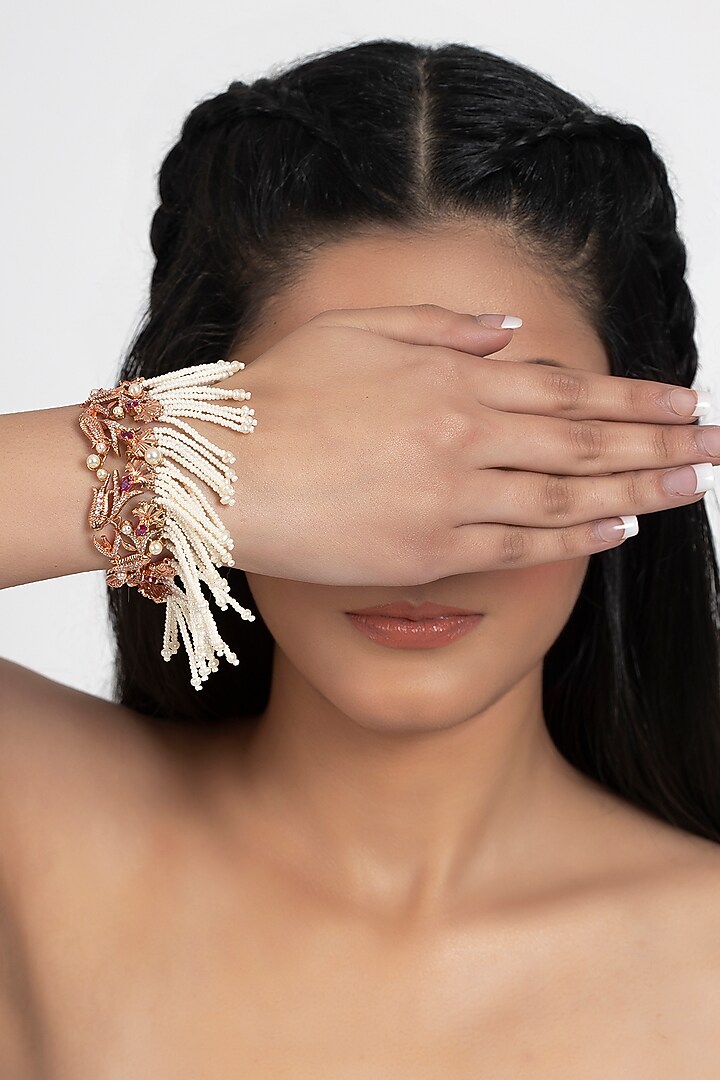 Rose Gold Plated Swarovski Crystal & Pearl Bracelet by Opalina at Pernia's Pop Up Shop