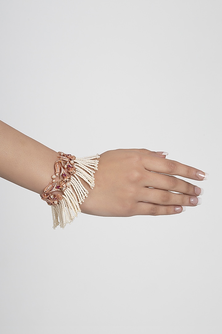 Rose Gold Plated Swarovski Crystal & Pearl Bracelet by Opalina at Pernia's Pop Up Shop