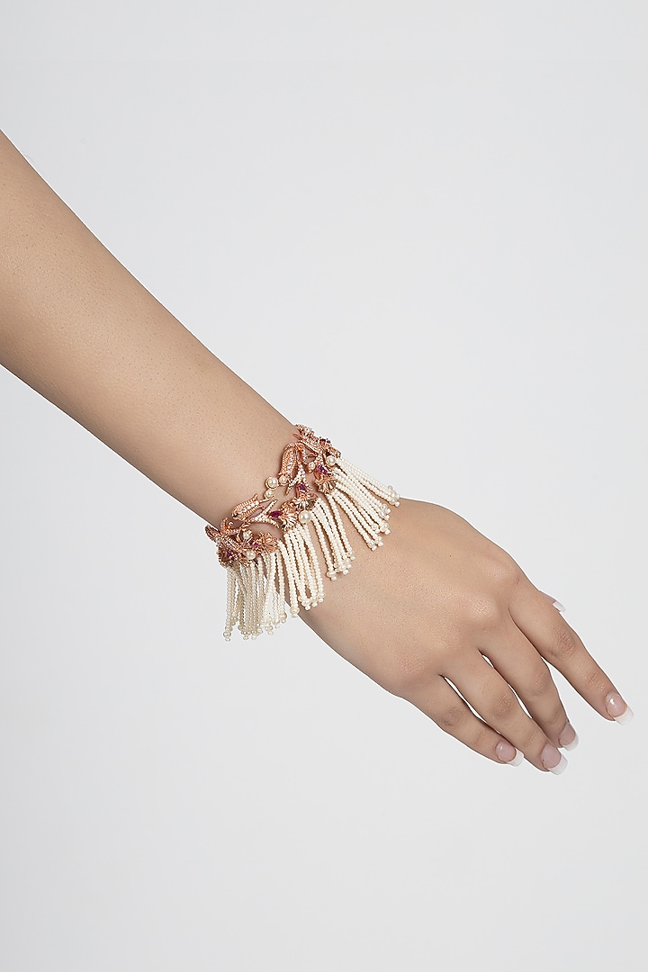 Rose Gold Plated Swarovski Crystal & Pearl Bracelet by Opalina at Pernia's Pop Up Shop