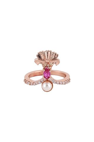 Rose Gold Plated Swarovski Crystal Engraved Ring by Opalina