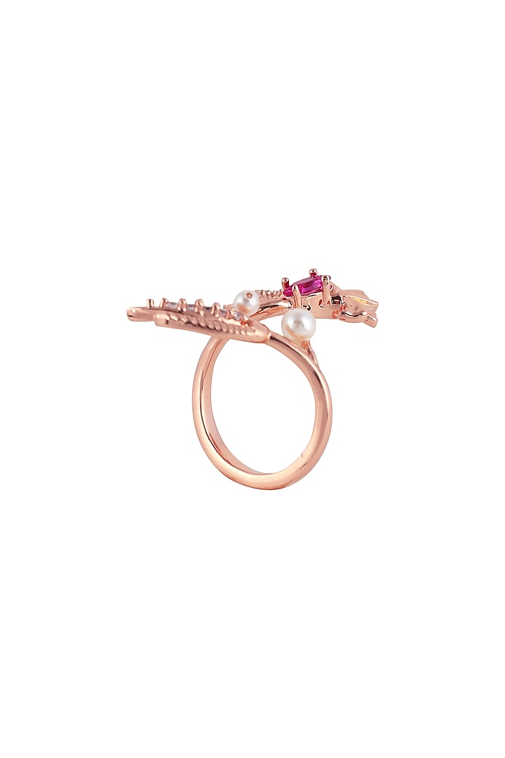 Rose Gold Plated Swarovski Crystal Floral Motifs Ring by Opalina at Pernia's Pop Up Shop