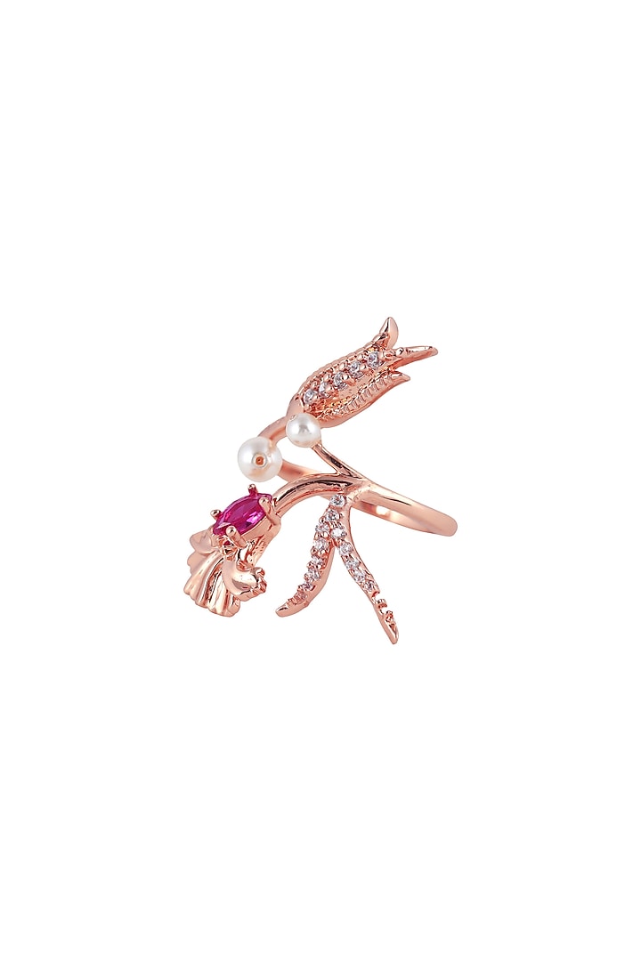 Rose Gold Plated Swarovski Crystal Floral Motifs Ring by Opalina at Pernia's Pop Up Shop