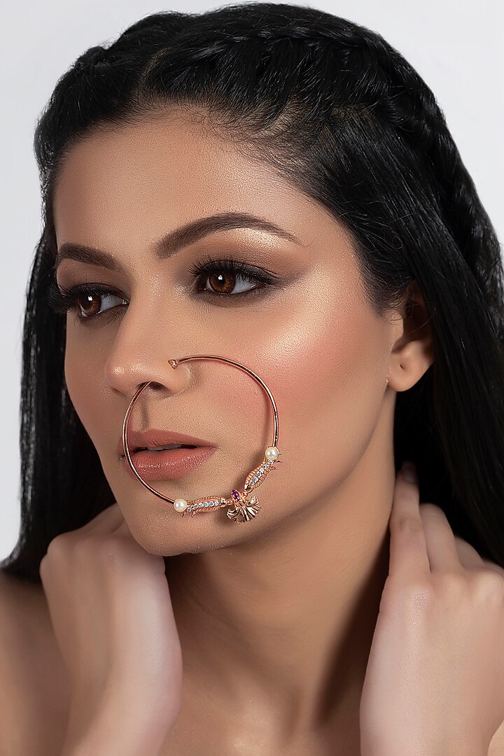 Rose Gold Plated Swarovski Crystal Engraved Nath by Opalina at Pernia's Pop Up Shop