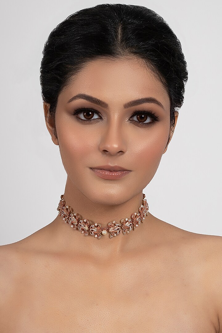 Rose Gold Plated Swarovski Crystal Leaf Necklace by Opalina at Pernia's Pop Up Shop