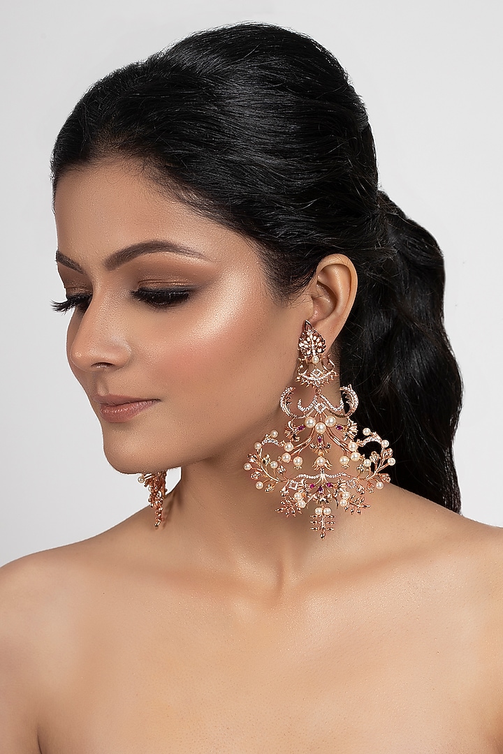 Rose Gold Plated Pearls Dangler Earrings by Opalina at Pernia's Pop Up Shop
