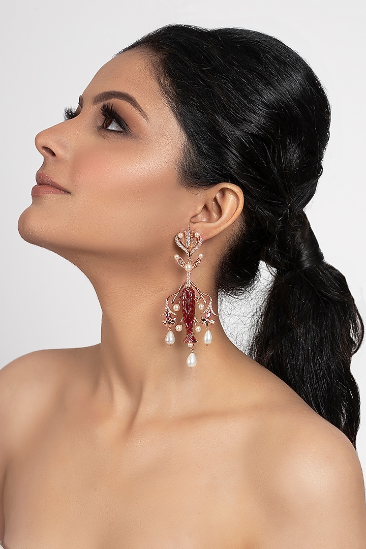 Rose Gold Plated Swarovski Crystal Pearl Earrings by Opalina at