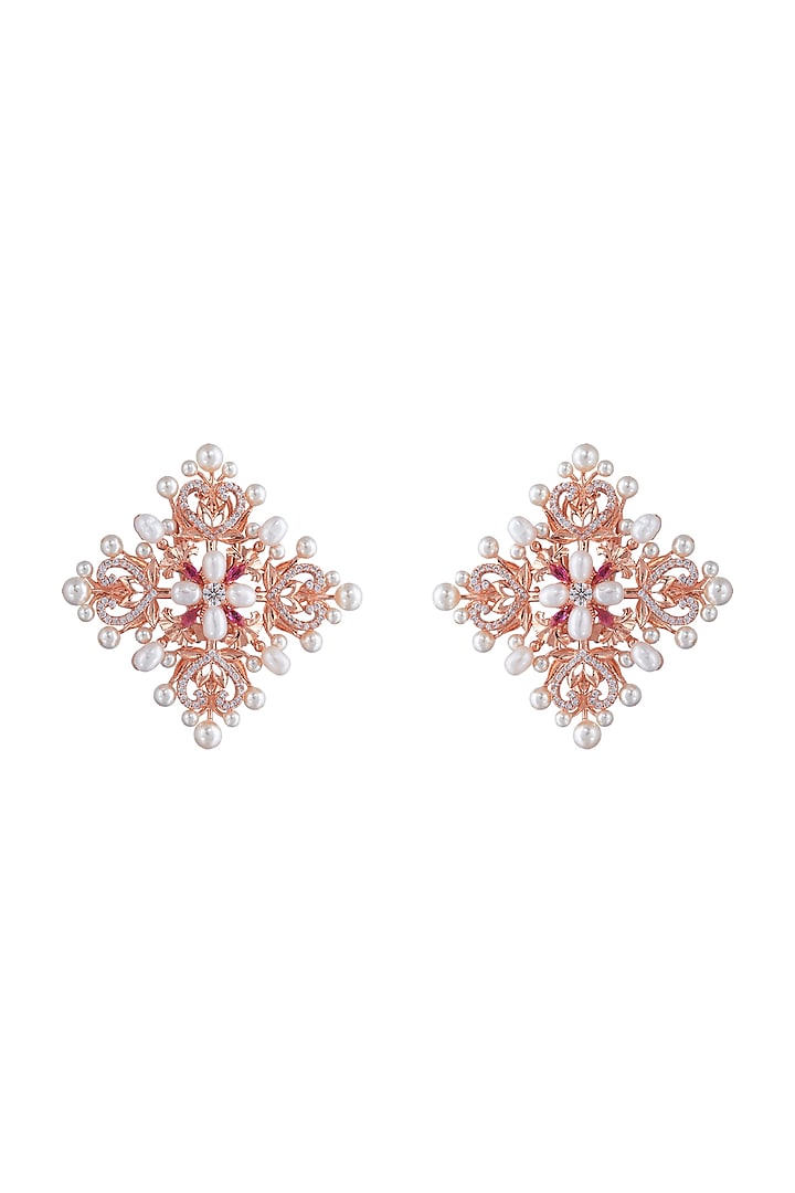 Rose Gold Plated Swarovski Crystal Studs Earrings by Opalina