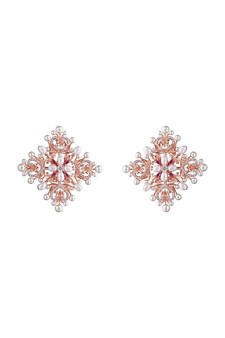 Rose Gold Plated Swarovski Crystal Studs Earrings by Opalina