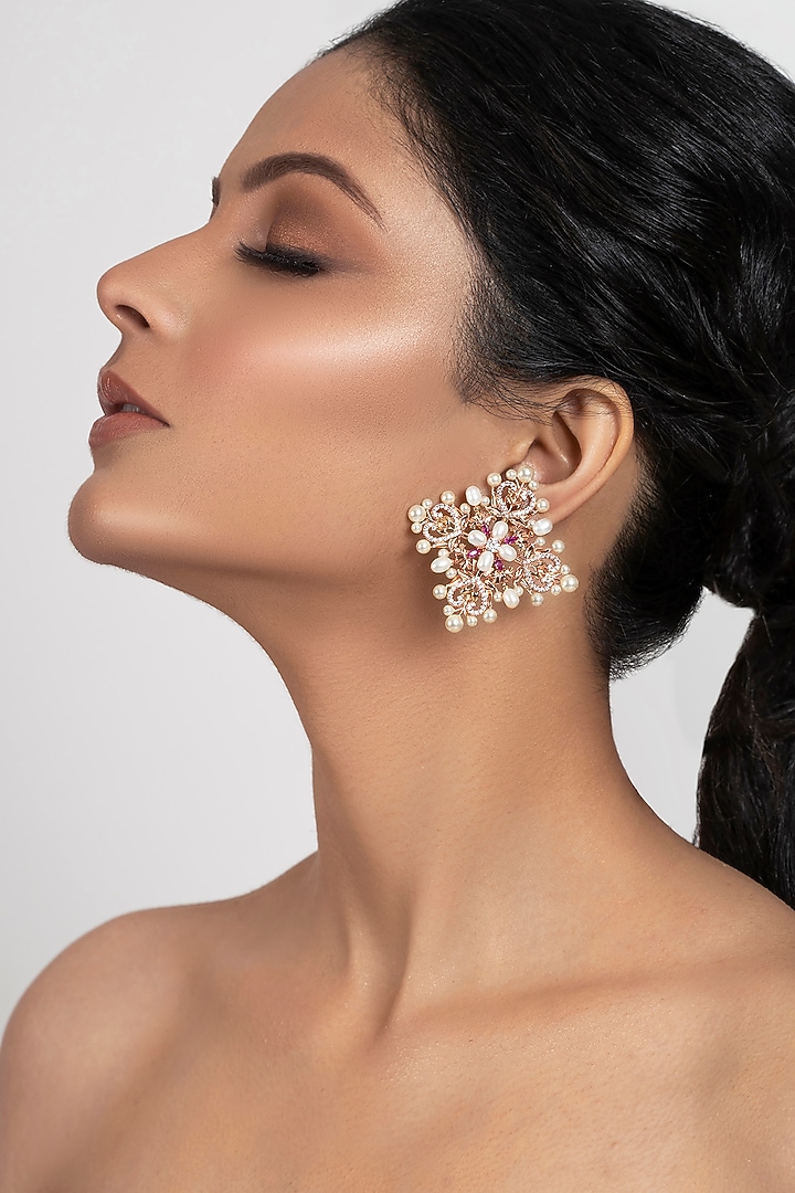 Rose Gold Plated Swarovski Crystal Studs Earrings by Opalina at Pernia's Pop Up Shop