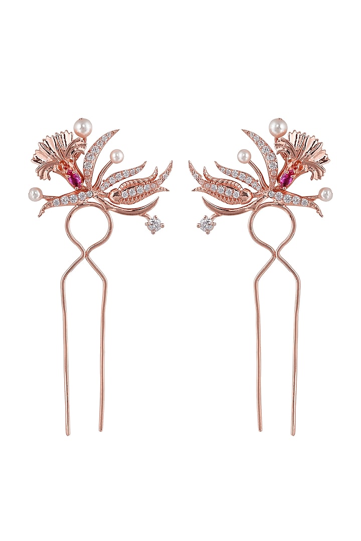 Rose Gold Plated Swarovski Crystal Floral Hair Pin by Opalina at Pernia's Pop Up Shop