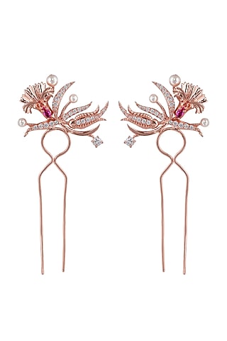 Rose Gold Plated Swarovski Crystal Floral Hair Pin by Opalina