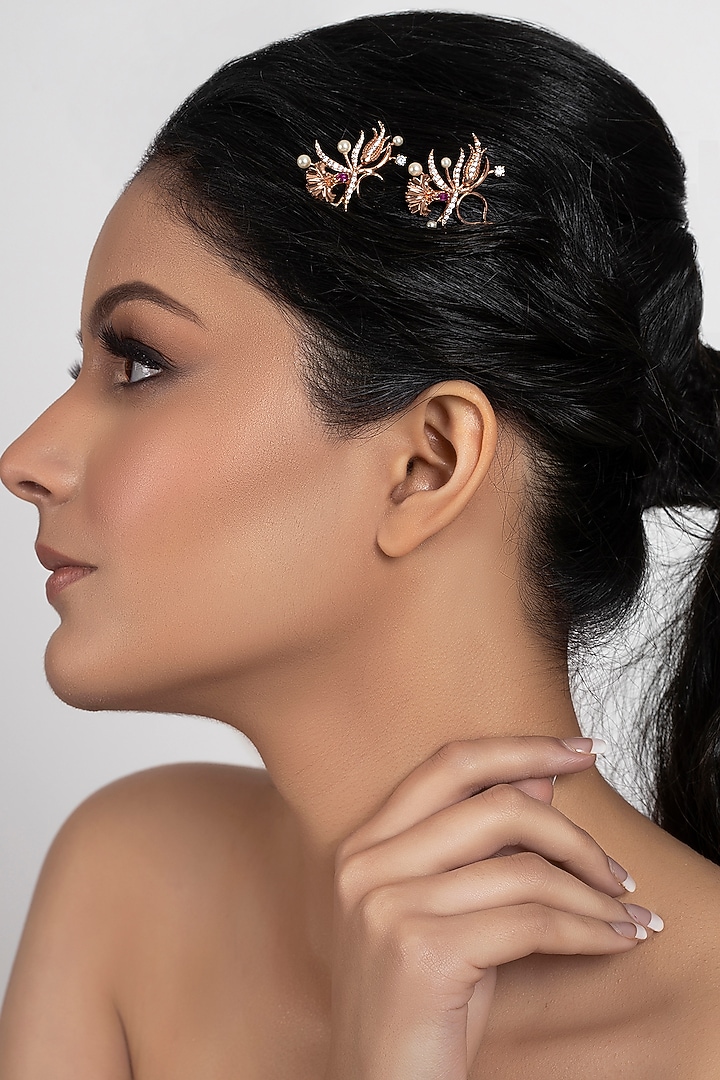 Rose Gold Plated Swarovski Crystal Floral Hair Pin by Opalina at Pernia's Pop Up Shop