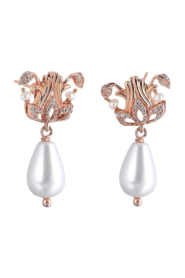 Rose Gold Plated Swarovski Crystal & Pearls Stud Earrings by Opalina