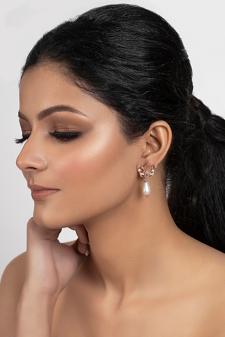 Rose Gold Plated Swarovski Crystal & Pearls Stud Earrings by Opalina at Pernia's Pop Up Shop