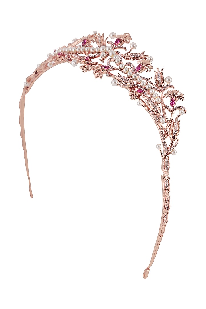 Rose Gold Plated Swarovski Crystal & Pearls Persian Tulip Head Piece by Opalina at Pernia's Pop Up Shop