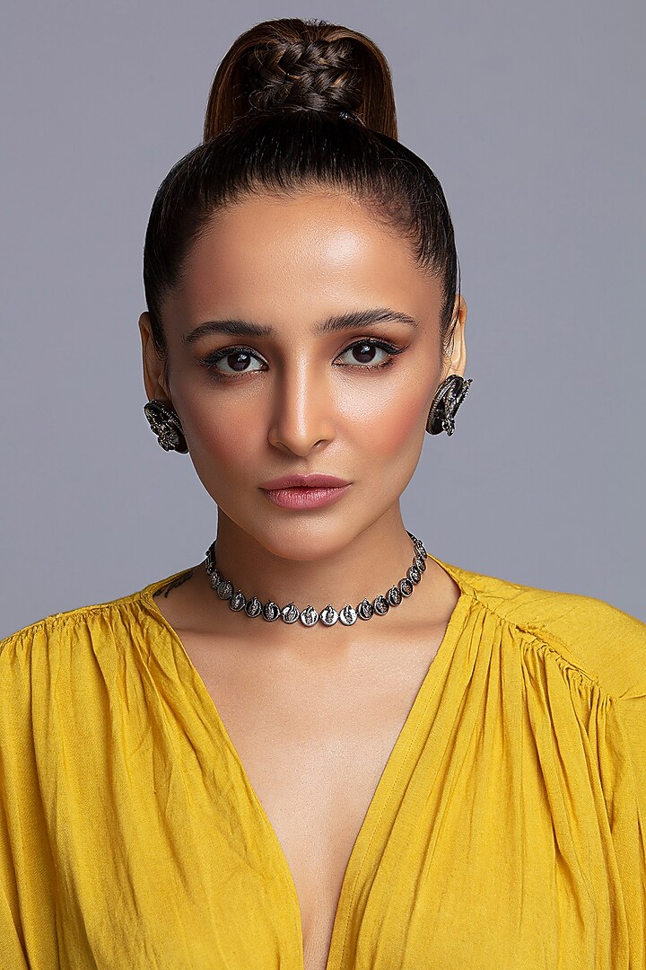 Gunmetal Finish Phoenix & Leaf Motifs Choker Necklace by Opalina at Pernia's Pop Up Shop
