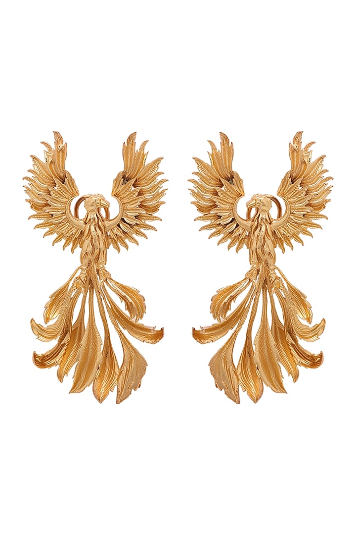 Gold Finish Dangler Earrings In Brass by Opalina