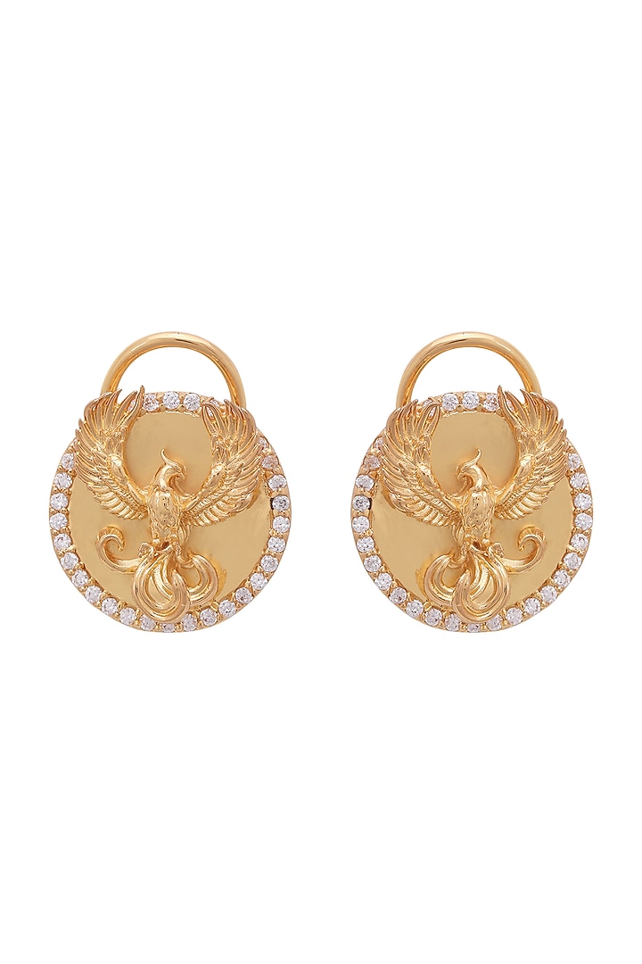 Gold Finish Phoenix Motif & Swarovski Crystals Stud Earrings by Opalina at Pernia's Pop Up Shop