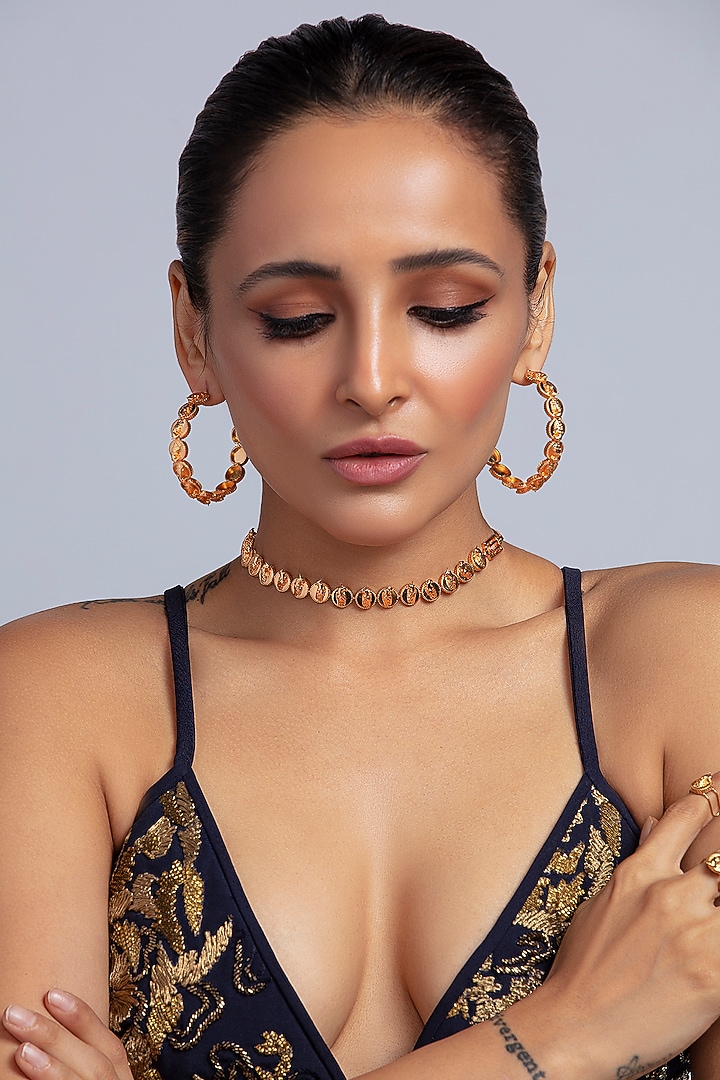 Gold Finish Phoenix Coins Hoop Earrings by Opalina at Pernia's Pop Up Shop