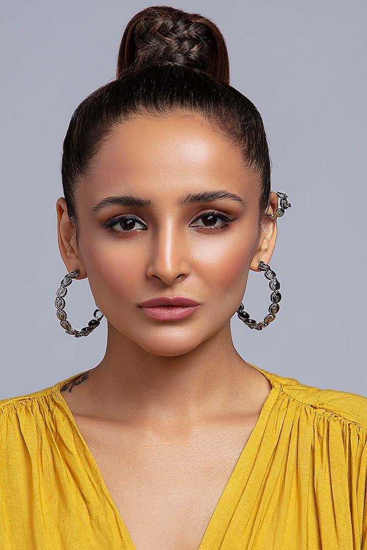 Gunmetal Finish Phoenix Coins Hoop Earrings by Opalina at Pernia's Pop Up Shop