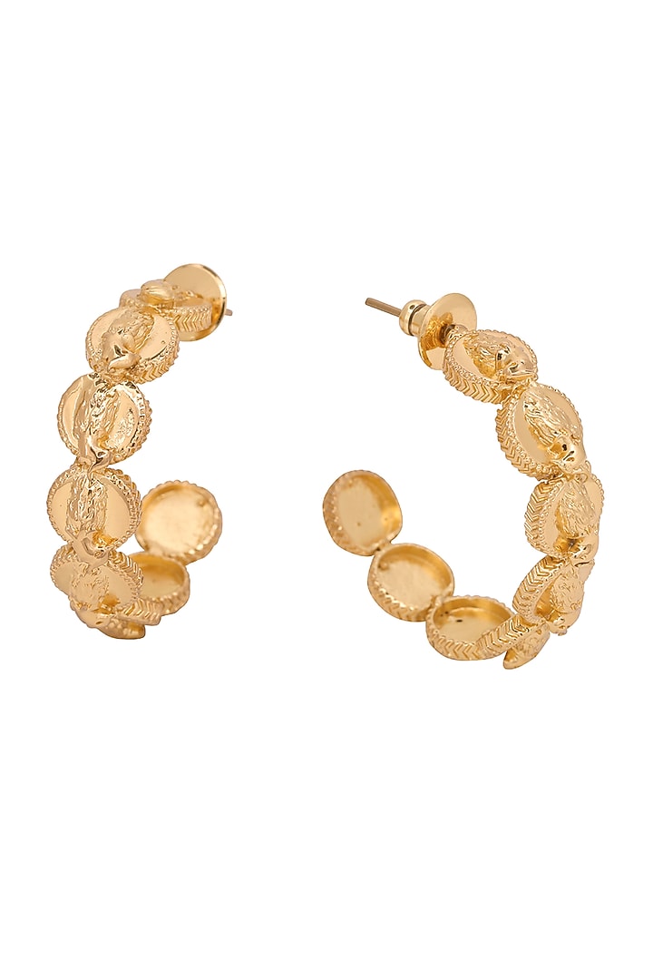 Gold Finish Hoop Earrings With Phoenix Coins by Opalina at Pernia's Pop Up Shop