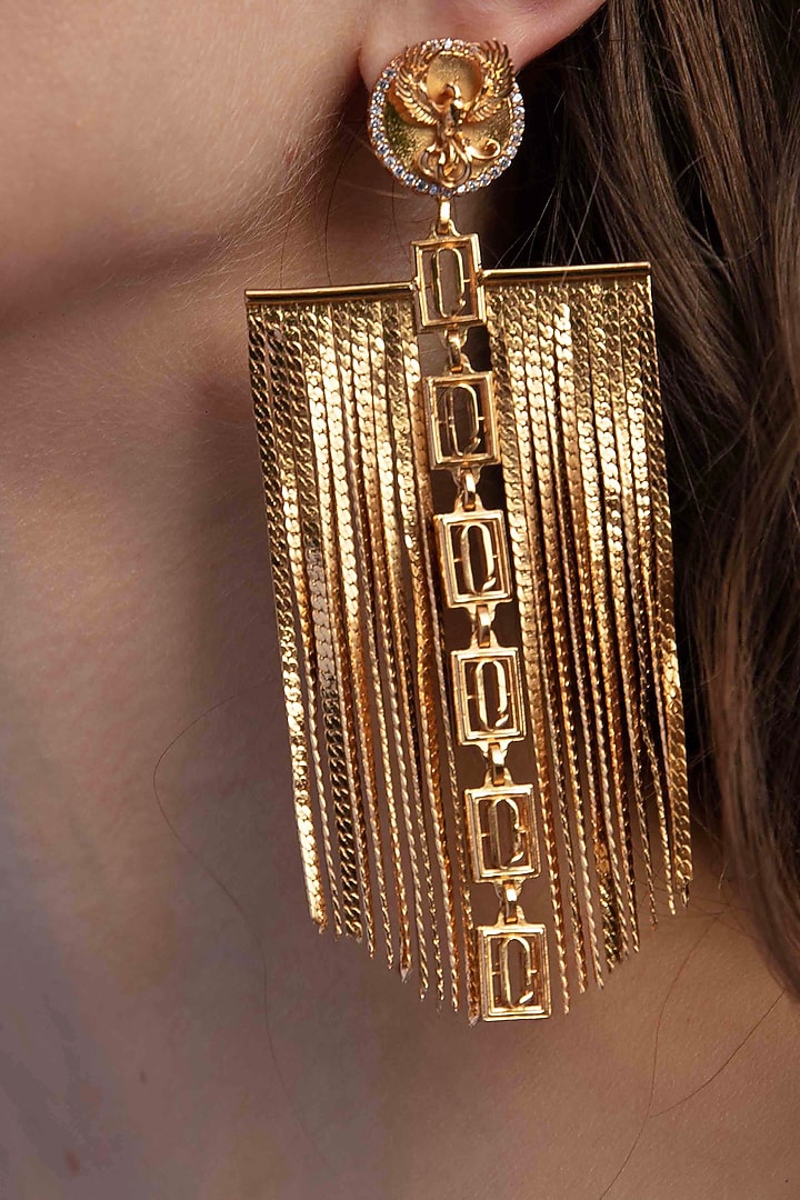 Gold Finish Phoenix Coin & Leaf Motif Dangle Earrings by Opalina at Pernia's Pop Up Shop