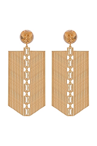 Gold Finish Phoenix Coin & Leaf Motif Dangle Earrings by Opalina