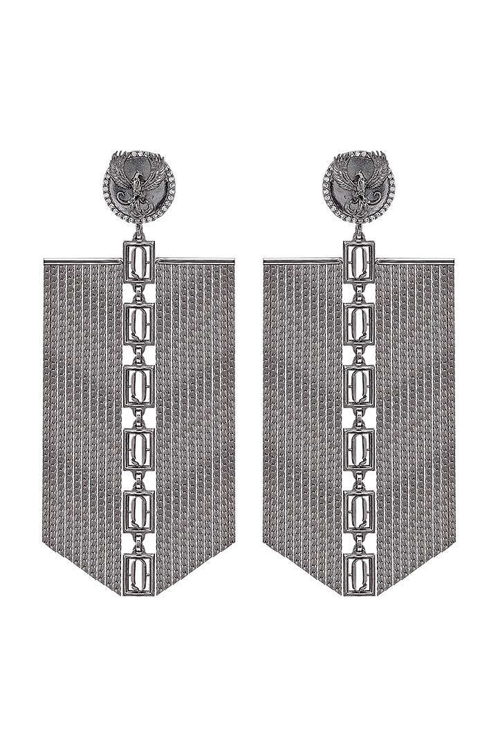 Gunmetal Finish Phoenix Coin & Leaf Motif Dangle Earrings by Opalina at Pernia's Pop Up Shop