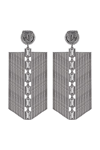 Gunmetal Finish Phoenix Coin & Leaf Motif Dangle Earrings by Opalina