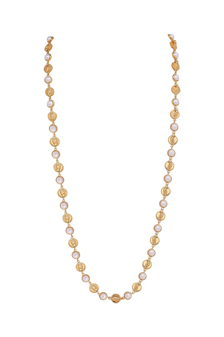 Gold Finish Phoenix Coins & Pearls Necklace by Opalina at Pernia's Pop Up Shop