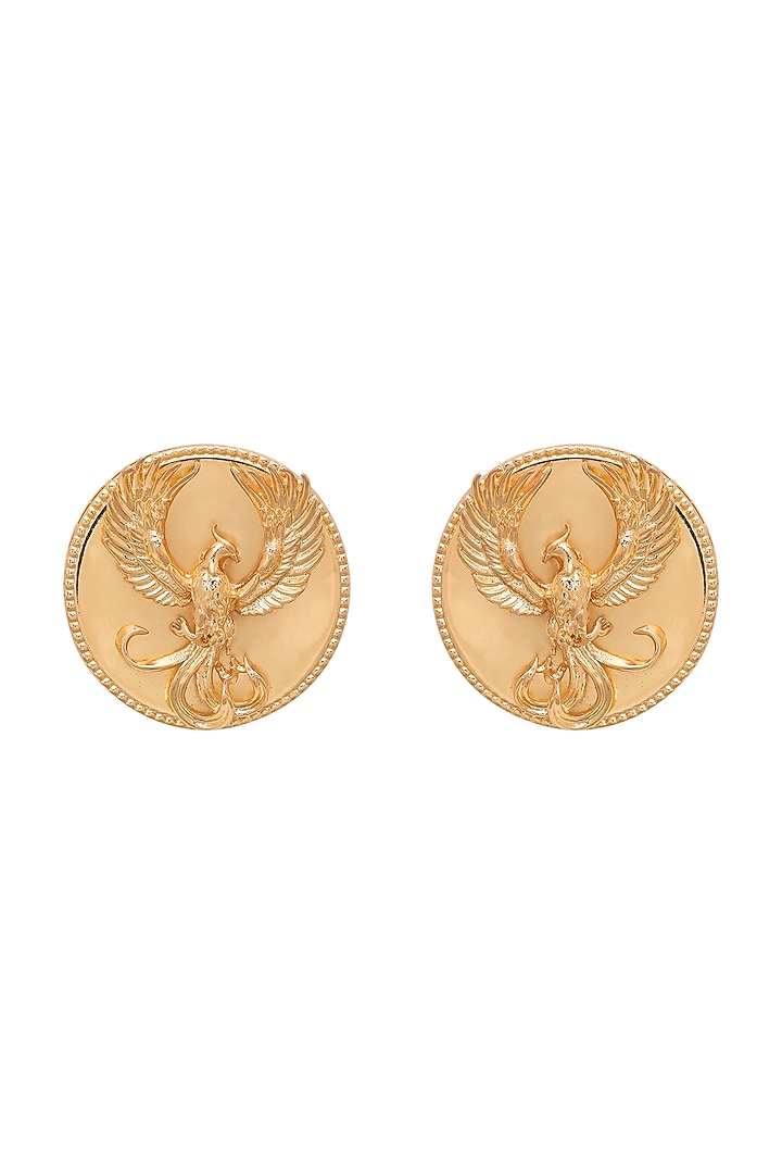 Gold Finish Stud Earrings With Phoenix Motif by Opalina at Pernia's Pop Up Shop