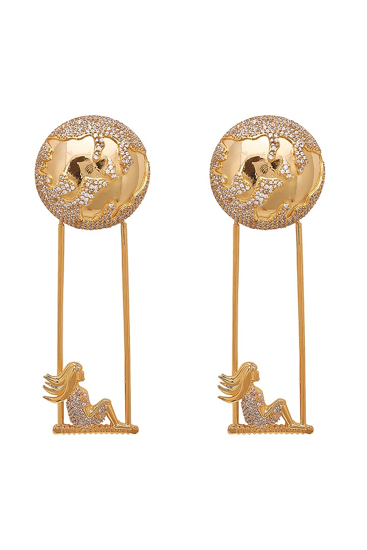 Gold Finish 3D Figurines & Crystals Dangler Earrings by Opalina at Pernia's Pop Up Shop