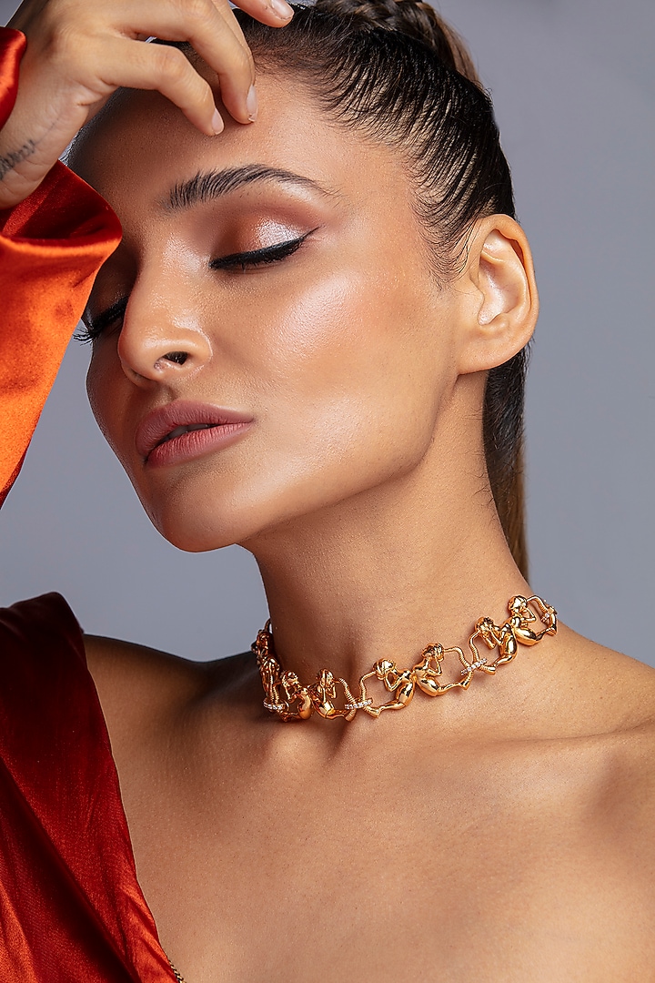 Gold Finish 3D Figurine Links Necklace by Opalina at Pernia's Pop Up Shop