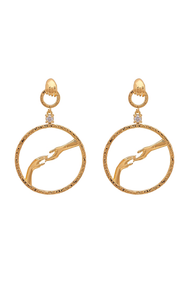 Gold Finish Hand Motif Earrings by Opalina at Pernia's Pop Up Shop