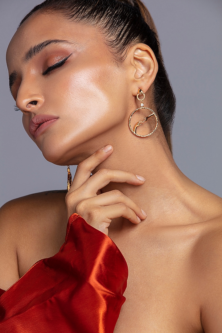 Gold Finish Hand Motif Earrings by Opalina at Pernia's Pop Up Shop