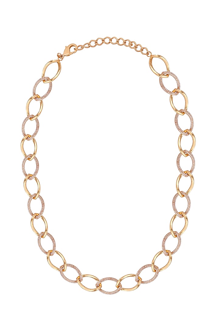 Gold Finish Zircons & 3d Links Necklace by Opalina at Pernia's Pop Up Shop