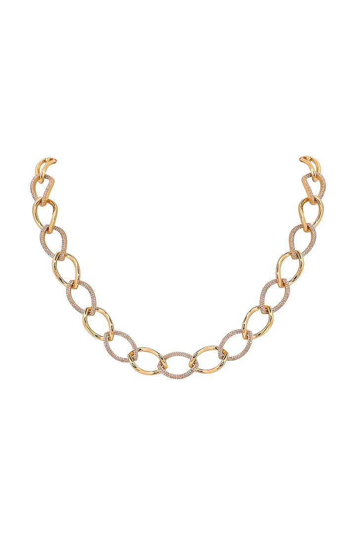 Gold Finish Zircons & 3d Links Necklace by Opalina at Pernia's Pop Up Shop